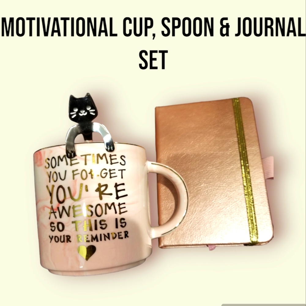 Inspirational Cup, Cat Spoon & Journal Set: Sometimes You Forget You're Awes…